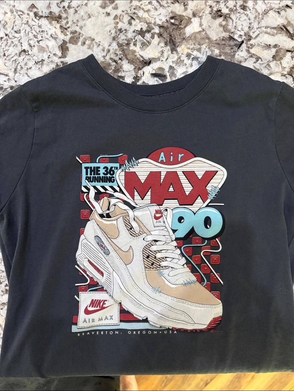 Nike Air Max Black Tee with Beige, White, Red and Teal Air Max 90 Graphic